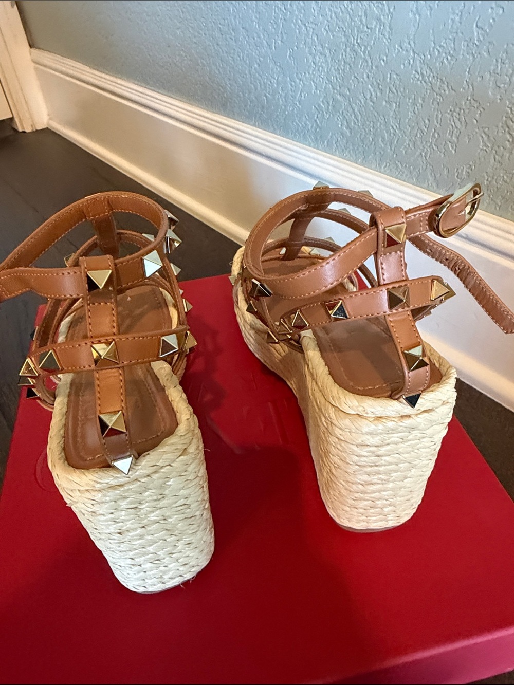 Valentino Garavani Rockstud Espadrille Wedge Sandals in Almond - Picture 4 of 10